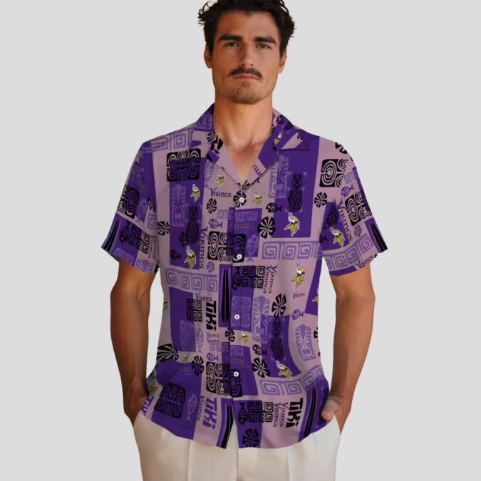 Minnesota Vikings Aloha Button Up Shirt, Purple Tribal Print NFL Hawaiian Shirt