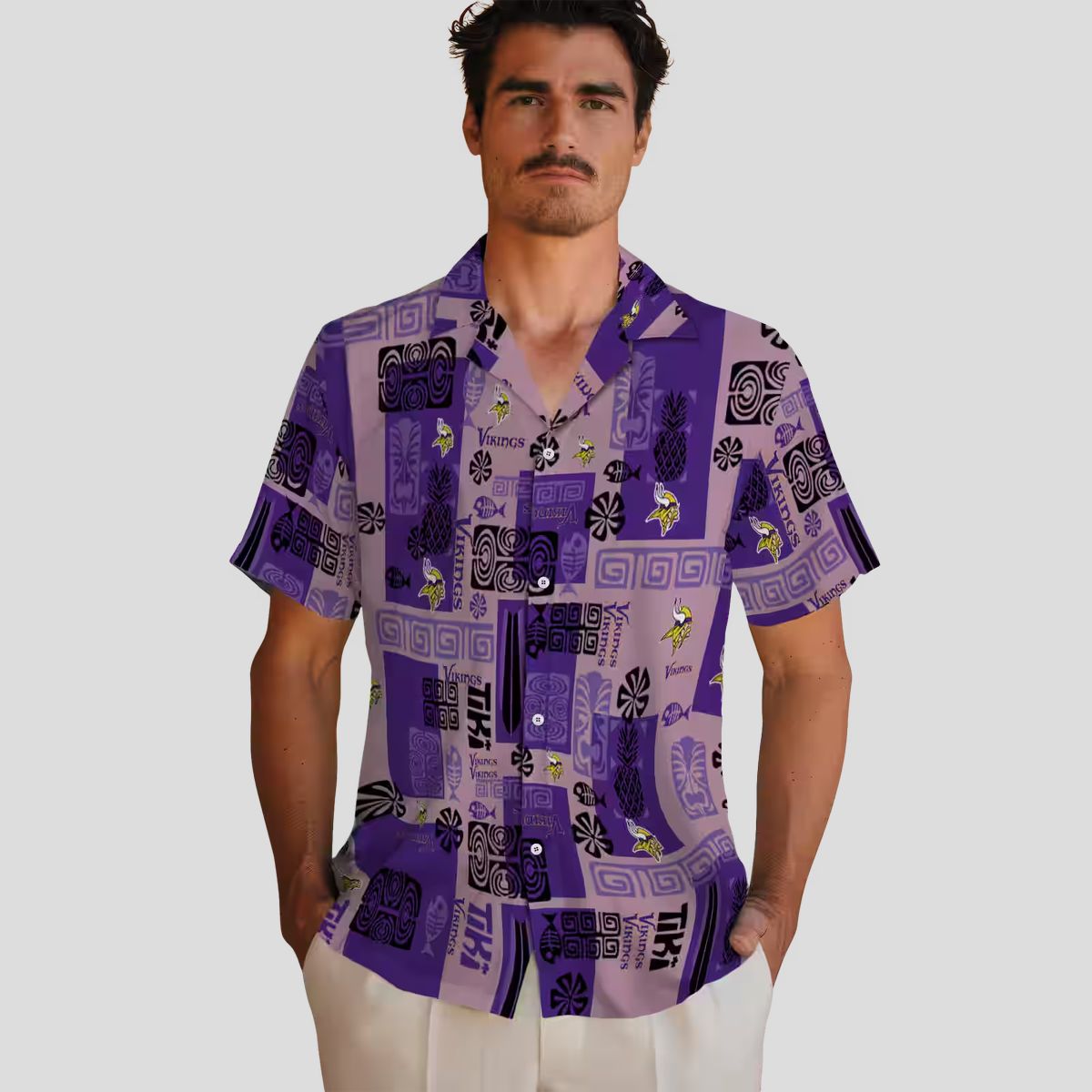 Minnesota Vikings Aloha Button Up Shirt, Purple Tribal Print NFL Hawaiian Shirt