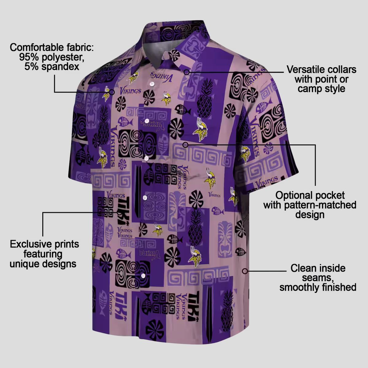 Minnesota Vikings Aloha Button Up Shirt, Purple Tribal Print NFL Hawaiian Shirt