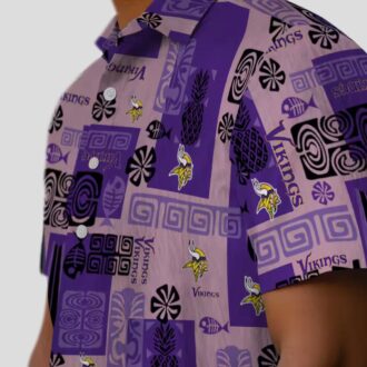 Minnesota Vikings Aloha Button Up Shirt, Purple Tribal Print NFL Hawaiian Shirt