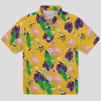 Minnesota Vikings Aloha Hawaiian Shirt, Purple Green Flamingo Tailgate Outfit