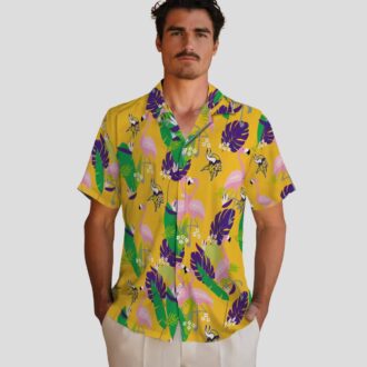 Minnesota Vikings Aloha Hawaiian Shirt, Purple Green Flamingo Tailgate Outfit