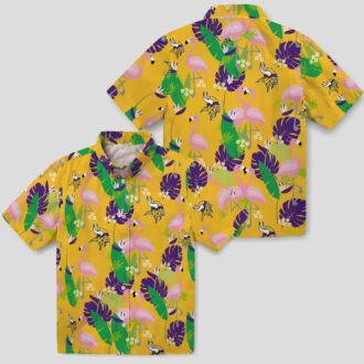 Minnesota Vikings Aloha Hawaiian Shirt, Purple Green Flamingo Tailgate Outfit