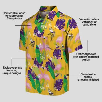 Minnesota Vikings Aloha Hawaiian Shirt, Purple Green Flamingo Tailgate Outfit