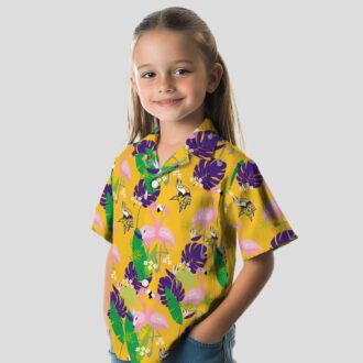 Minnesota Vikings Aloha Hawaiian Shirt, Purple Green Flamingo Tailgate Outfit