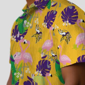 Minnesota Vikings Aloha Hawaiian Shirt, Purple Green Flamingo Tailgate Outfit