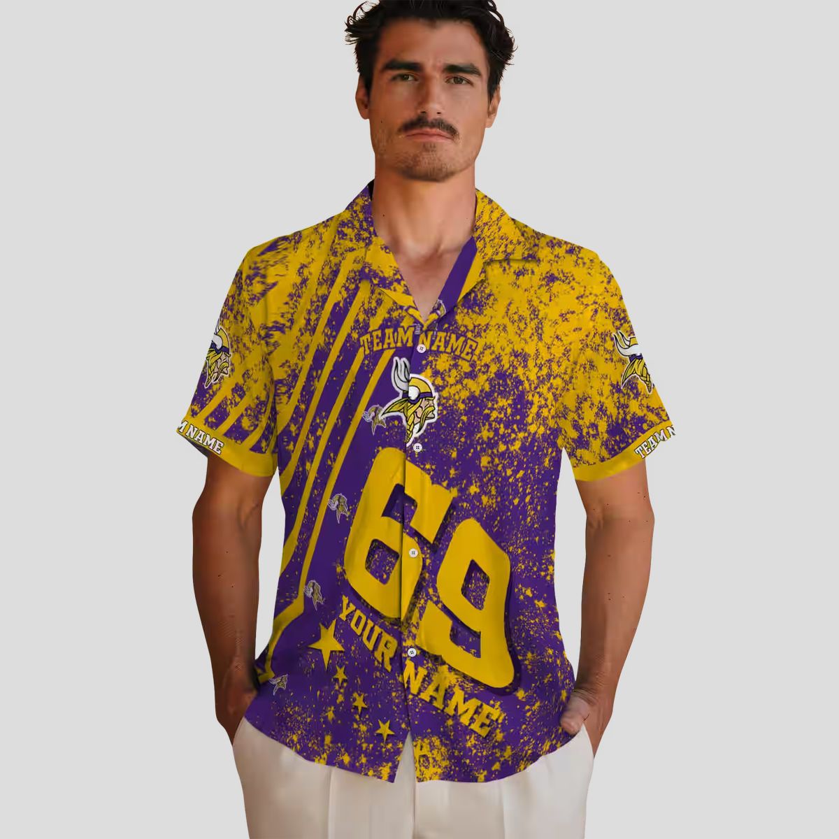 Minnesota Vikings Aloha Shirt, Purple Star Stripes Hawaiian Shirt for NFL Fans