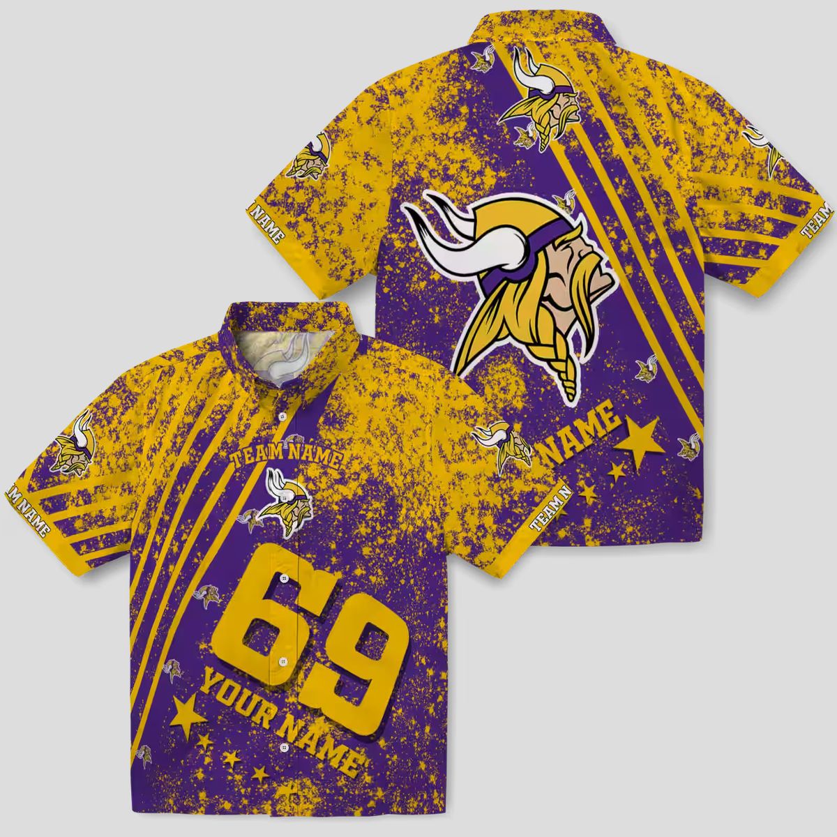 Minnesota Vikings Aloha Shirt, Purple Star Stripes Hawaiian Shirt for NFL Fans