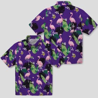 Minnesota Vikings Beach Hawaiian Shirt - Purple Tropical Flamingo Leaf Print