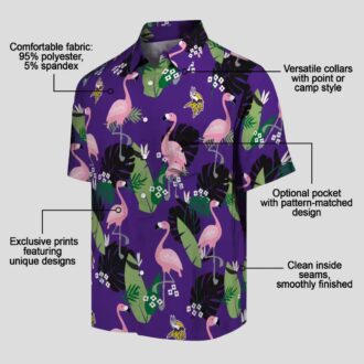 Minnesota Vikings Beach Hawaiian Shirt - Purple Tropical Flamingo Leaf Print