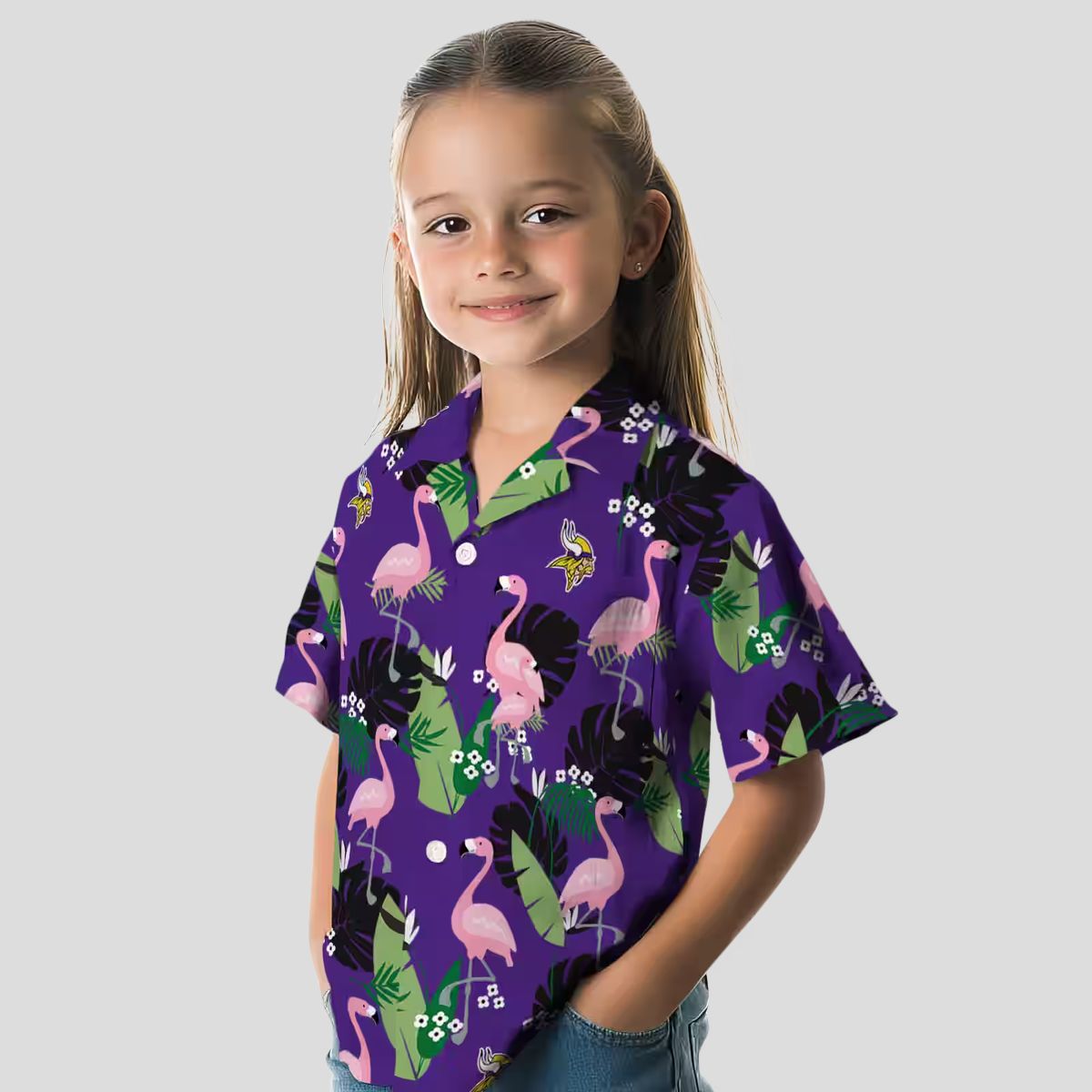Minnesota Vikings Beach Hawaiian Shirt - Purple Tropical Flamingo Leaf Print