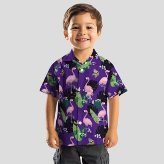 Minnesota Vikings Beach Hawaiian Shirt - Purple Tropical Flamingo Leaf Print