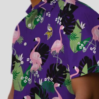 Minnesota Vikings Beach Hawaiian Shirt - Purple Tropical Flamingo Leaf Print