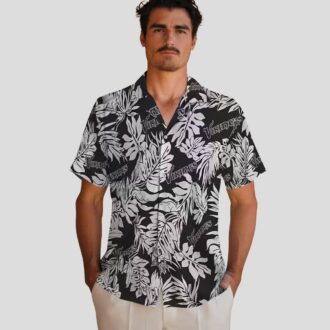 Minnesota Vikings Black Hawaiian Shirt with Monstera Leaf Print