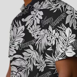 Minnesota Vikings Black Hawaiian Shirt with Monstera Leaf Print