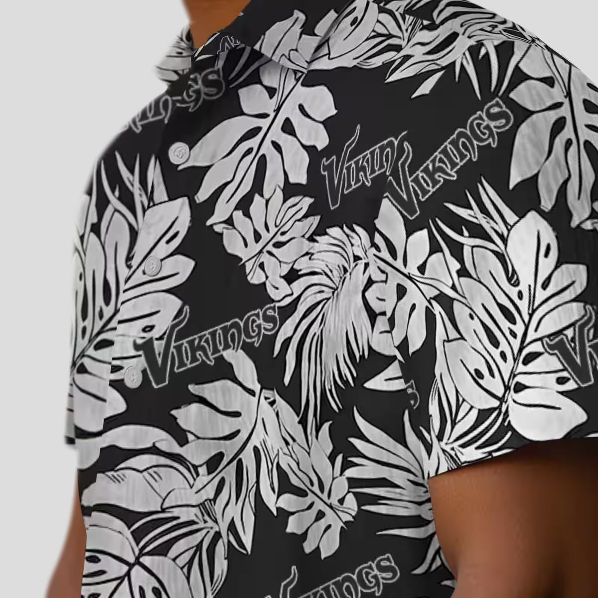 Minnesota Vikings Black Hawaiian Shirt with Monstera Leaf Print