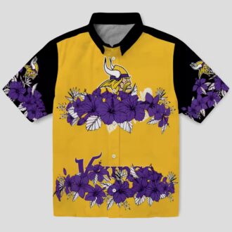 Minnesota Vikings Floral Stripe Hawaiian Shirt, Purple Black NFL Summer Beachwear