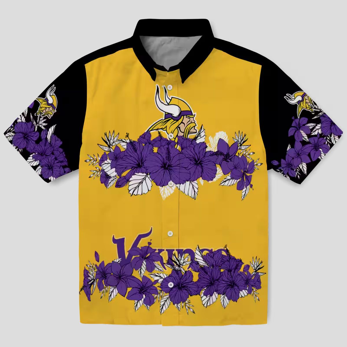 Minnesota Vikings Floral Stripe Hawaiian Shirt, Purple Black NFL Summer Beachwear