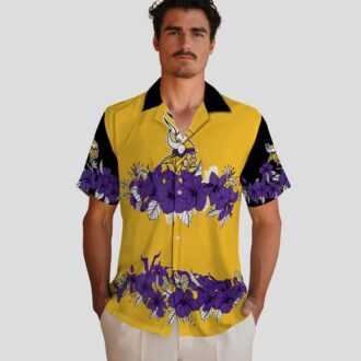 Minnesota Vikings Floral Stripe Hawaiian Shirt, Purple Black NFL Summer Beachwear