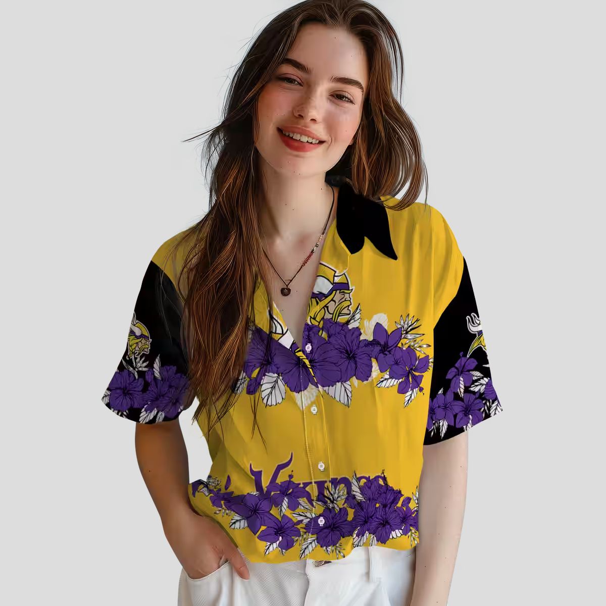 Minnesota Vikings Floral Stripe Hawaiian Shirt, Purple Black NFL Summer Beachwear