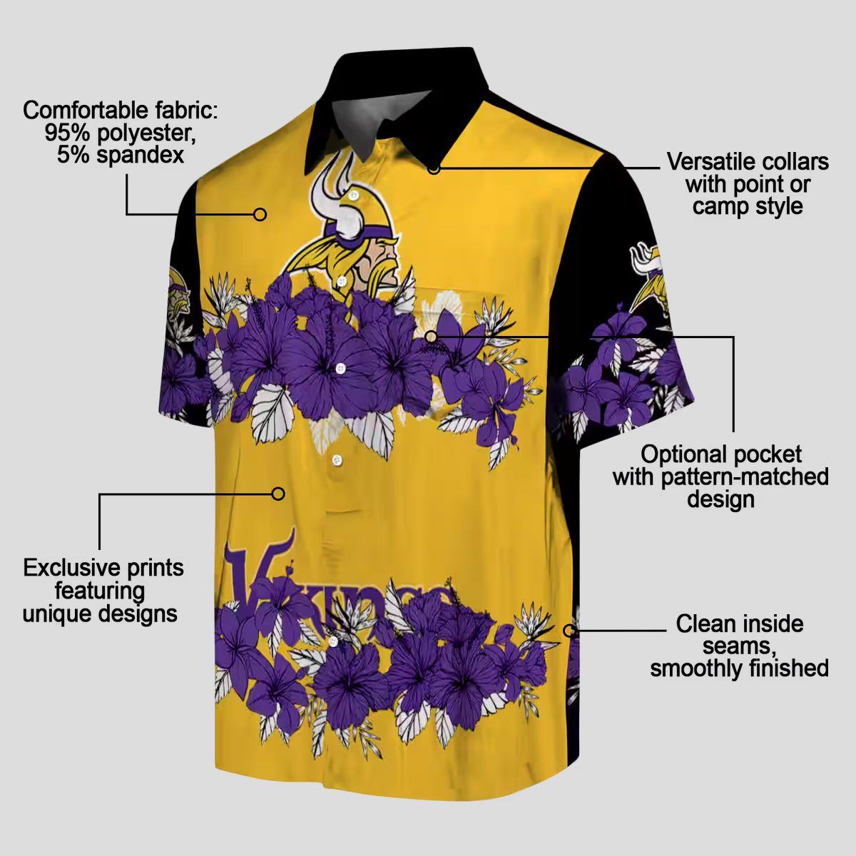 Minnesota Vikings Floral Stripe Hawaiian Shirt, Purple Black NFL Summer Beachwear