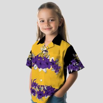 Minnesota Vikings Floral Stripe Hawaiian Shirt, Purple Black NFL Summer Beachwear