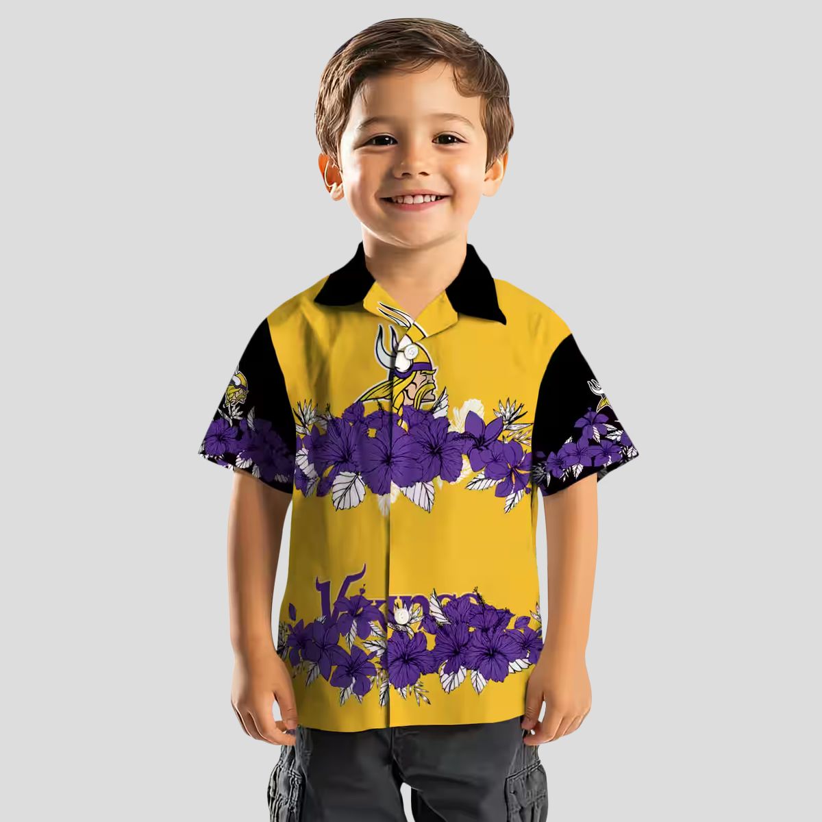 Minnesota Vikings Floral Stripe Hawaiian Shirt, Purple Black NFL Summer Beachwear