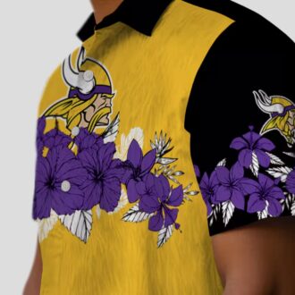 Minnesota Vikings Floral Stripe Hawaiian Shirt, Purple Black NFL Summer Beachwear
