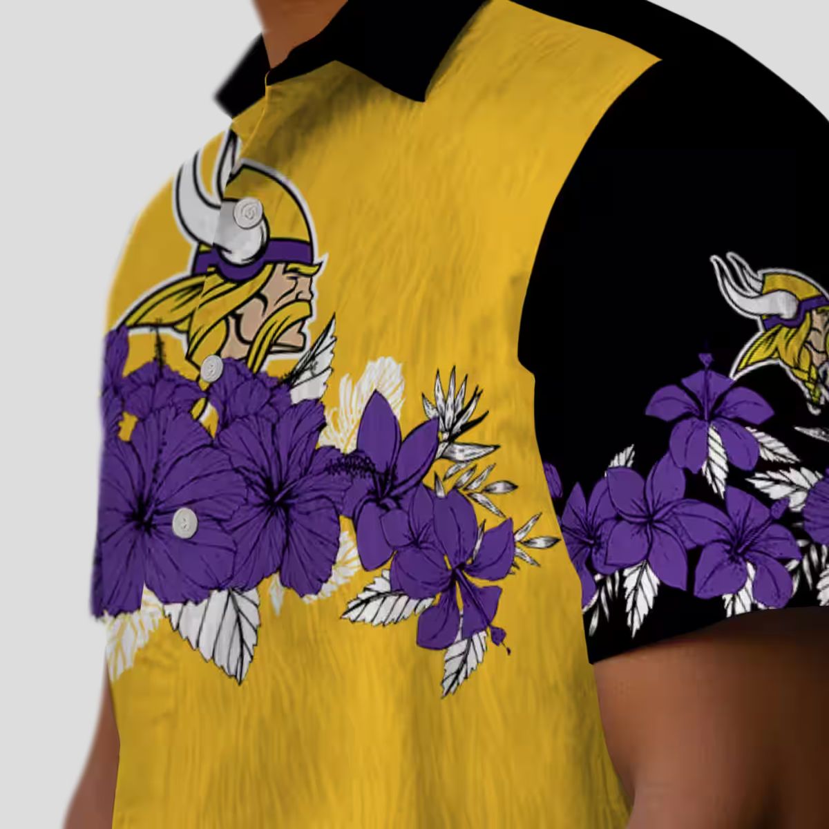 Minnesota Vikings Floral Stripe Hawaiian Shirt, Purple Black NFL Summer Beachwear