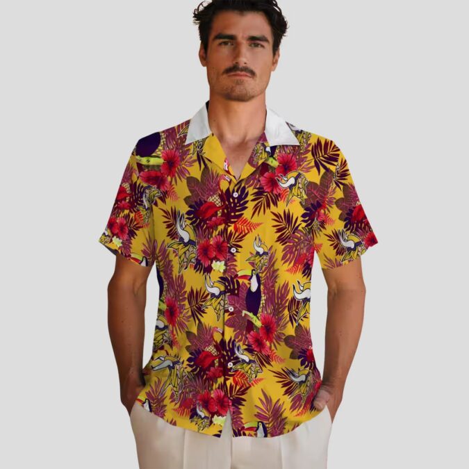 Minnesota Vikings Floral Toucan Hawaiian Shirt, Purple Red NFL Tailgate Party Outfit