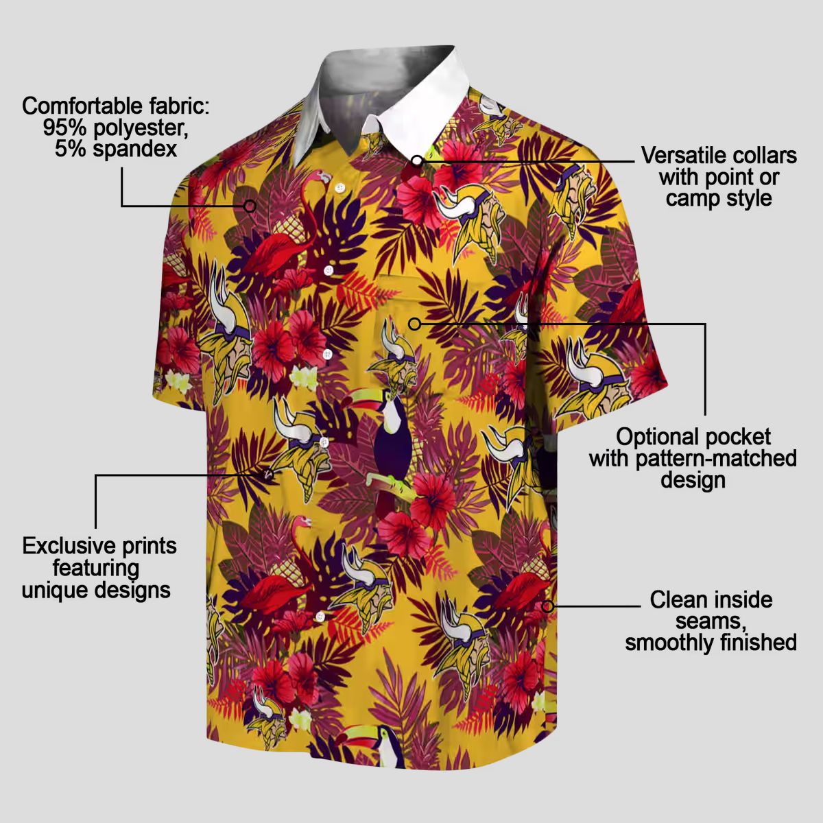 Minnesota Vikings Floral Toucan Hawaiian Shirt, Purple Red NFL Tailgate Party Outfit