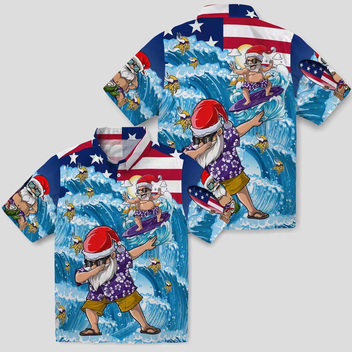 Minnesota Vikings Holiday Hawaiian Shirt, Surfing Santa Aloha NFL Outfit