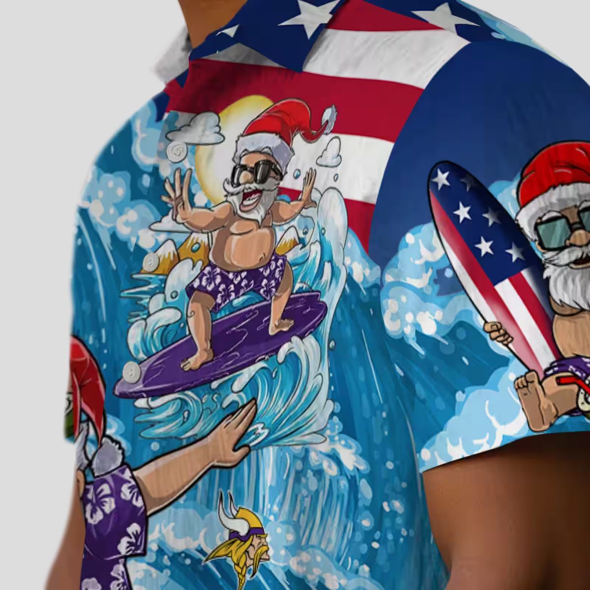 Minnesota Vikings Holiday Hawaiian Shirt, Surfing Santa Aloha NFL Outfit