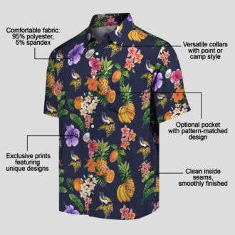 Minnesota Vikings Navy Blue Hawaiian Shirt - Hibiscus & Tropical Fruit Print