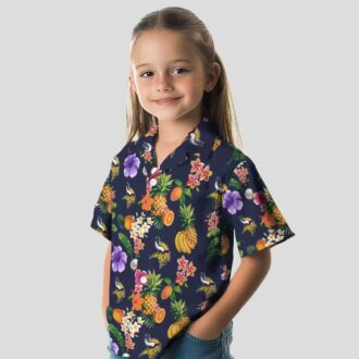 Minnesota Vikings Navy Blue Hawaiian Shirt - Hibiscus & Tropical Fruit Print