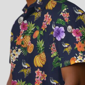 Minnesota Vikings Navy Blue Hawaiian Shirt - Hibiscus & Tropical Fruit Print