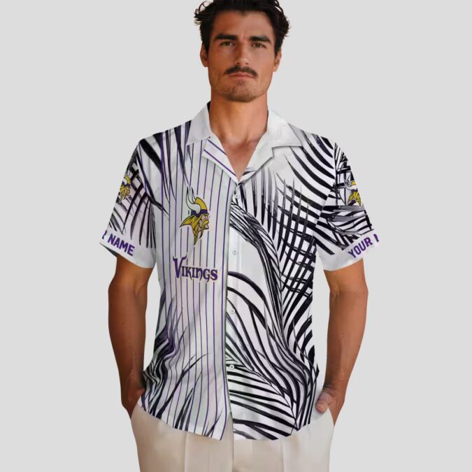 Minnesota Vikings Palm Stripes Hawaiian Shirt, Summer Outfit for Tailgate Party