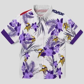 Minnesota Vikings Patriotic Aloha Shirt, Purple White Hibiscus Tropical NFL Apparel