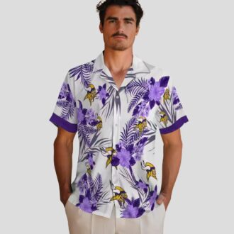 Minnesota Vikings Patriotic Aloha Shirt, Purple White Hibiscus Tropical NFL Apparel