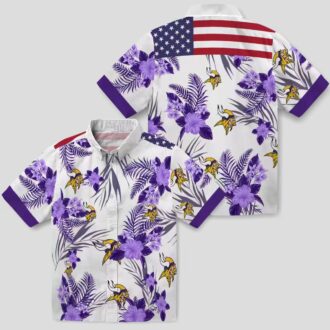 Minnesota Vikings Patriotic Aloha Shirt, Purple White Hibiscus Tropical NFL Apparel
