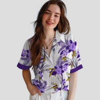 Minnesota Vikings Patriotic Aloha Shirt, Purple White Hibiscus Tropical NFL Apparel
