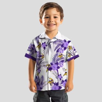 Minnesota Vikings Patriotic Aloha Shirt, Purple White Hibiscus Tropical NFL Apparel