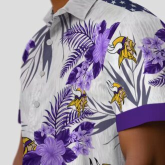 Minnesota Vikings Patriotic Aloha Shirt, Purple White Hibiscus Tropical NFL Apparel