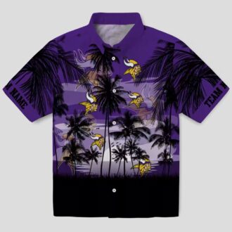 Minnesota Vikings Purple Black Hawaiian Shirt, Custom Tropical Sunset NFL Fans Gifts