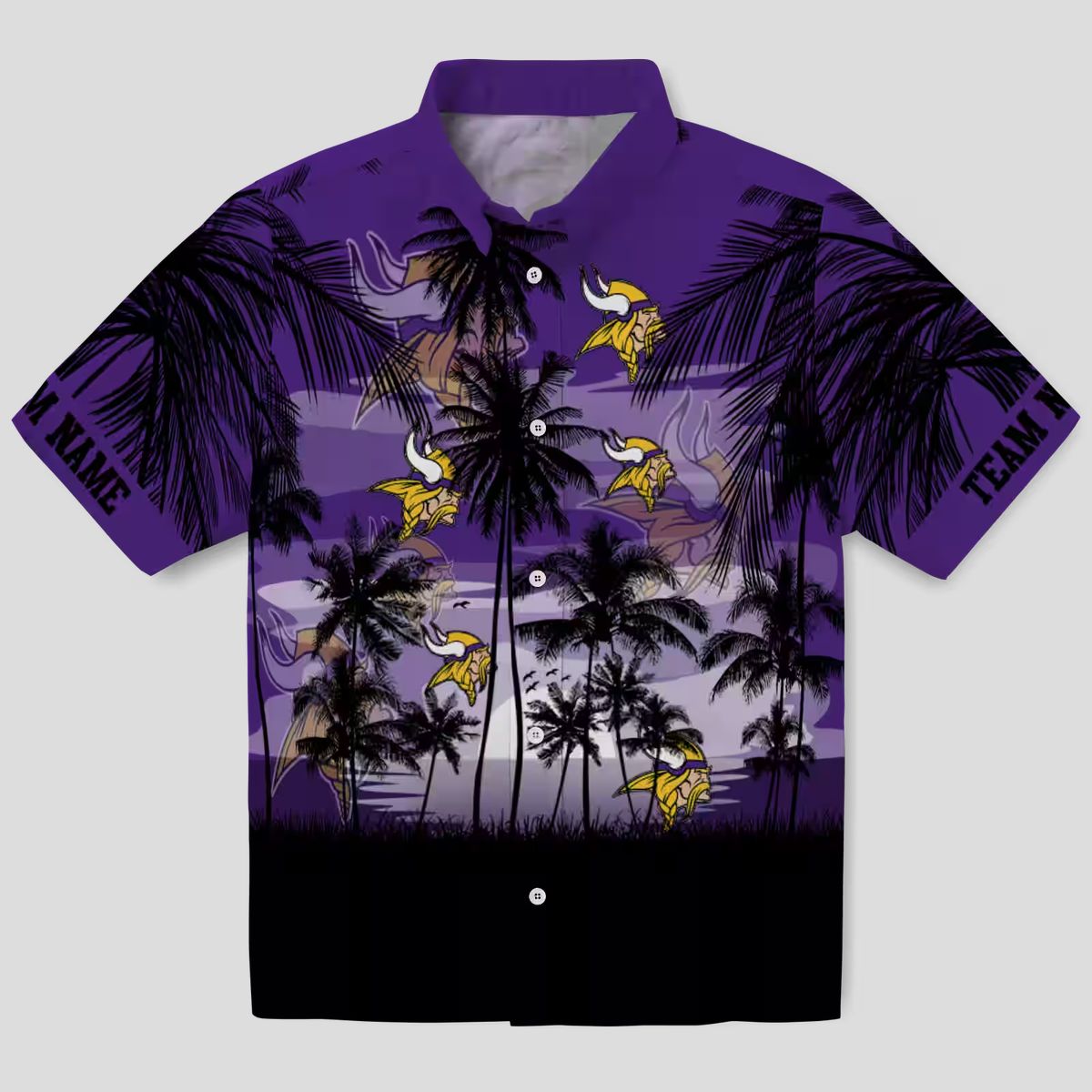 Minnesota Vikings Purple Black Hawaiian Shirt, Custom Tropical Sunset NFL Fans Gifts