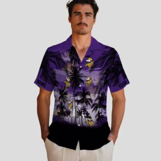 Minnesota Vikings Purple Black Hawaiian Shirt, Custom Tropical Sunset NFL Fans Gifts