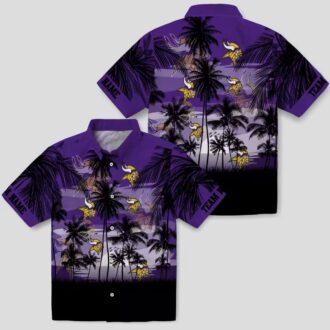 Minnesota Vikings Purple Black Hawaiian Shirt, Custom Tropical Sunset NFL Fans Gifts