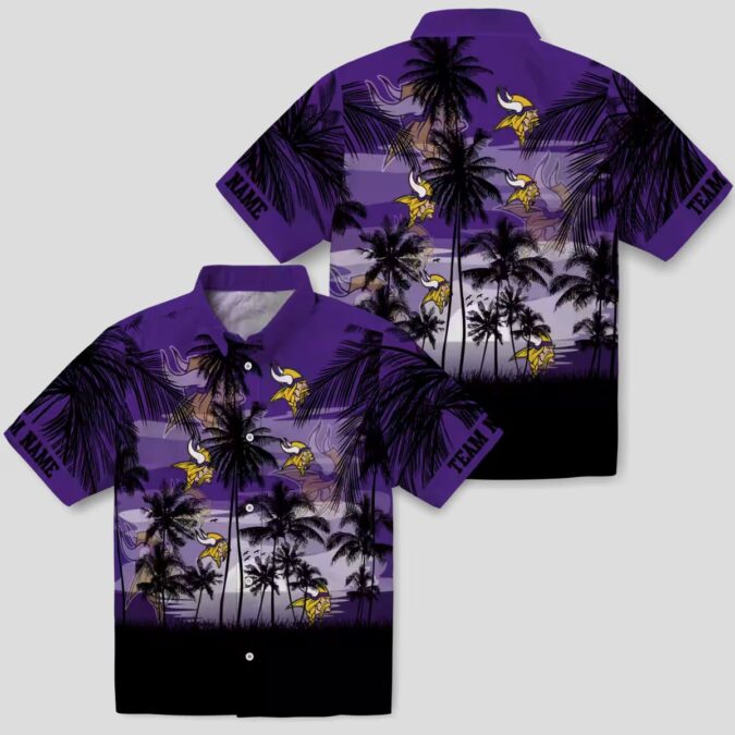 Minnesota Vikings Purple Black Hawaiian Shirt, Custom Tropical Sunset NFL Fans Gifts