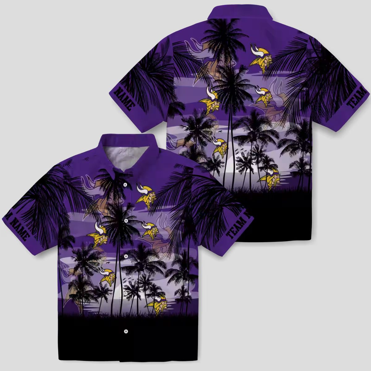 Minnesota Vikings Purple Black Hawaiian Shirt, Custom Tropical Sunset NFL Fans Gifts