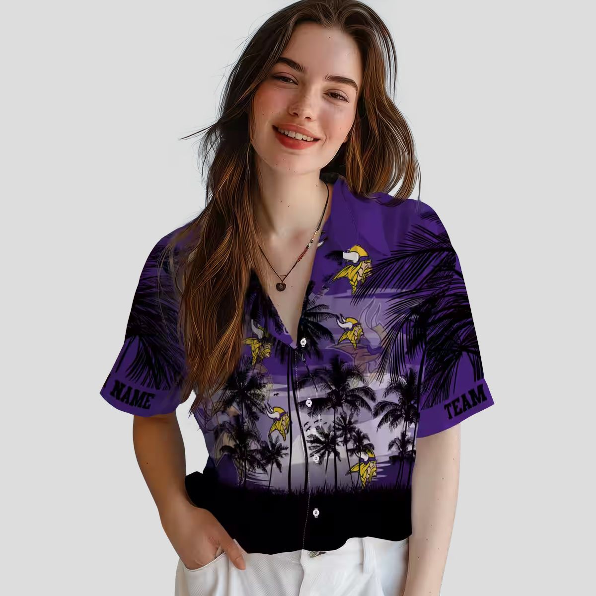 Minnesota Vikings Purple Black Hawaiian Shirt, Custom Tropical Sunset NFL Fans Gifts